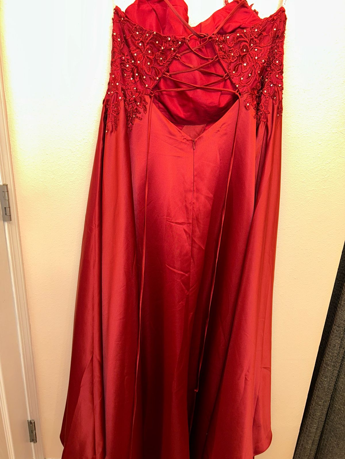 Plus Size 16 Prom Sequined Burgundy Red Ball Gown on Queenly