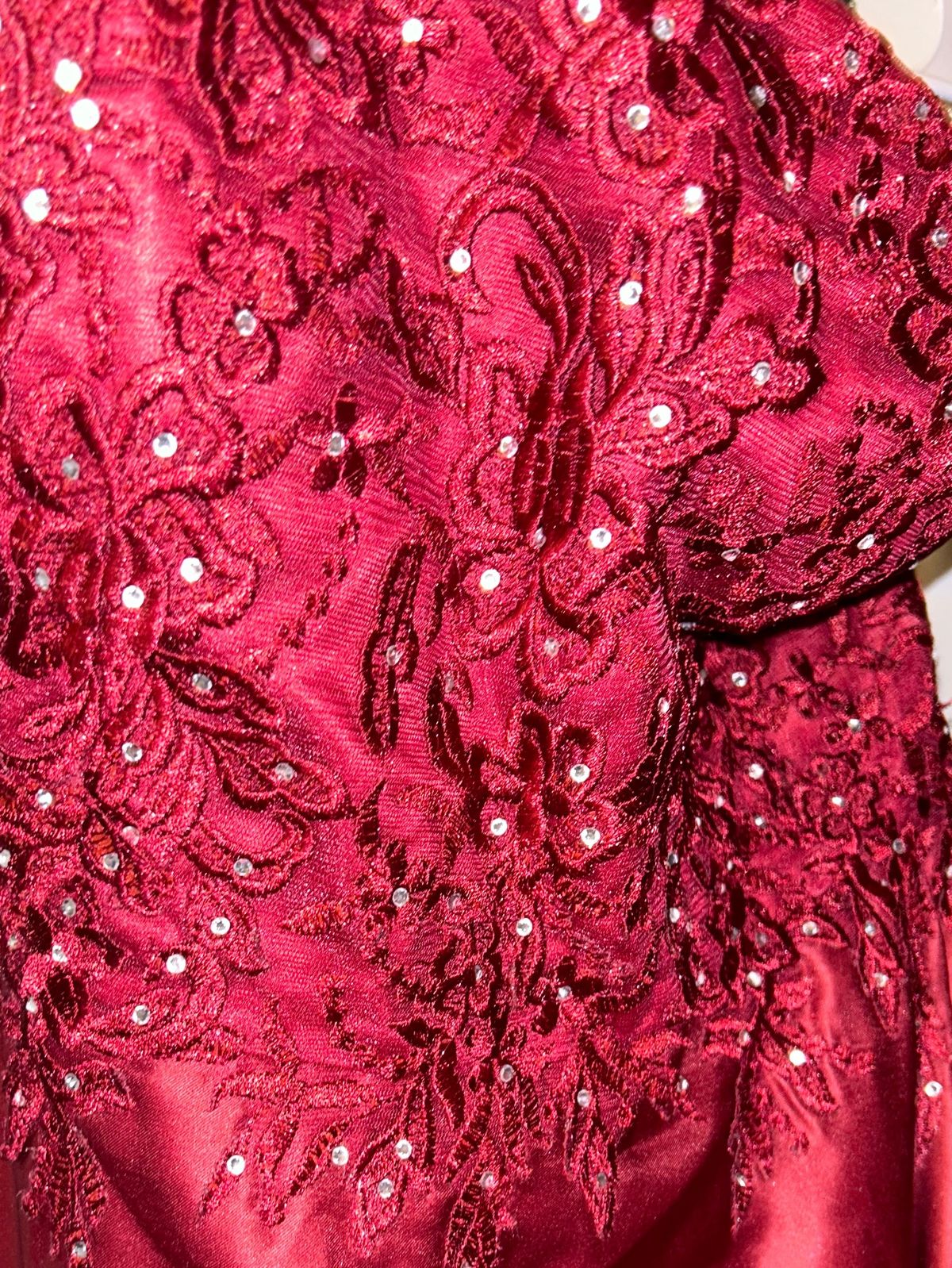 Plus Size 16 Prom Sequined Burgundy Red Ball Gown on Queenly