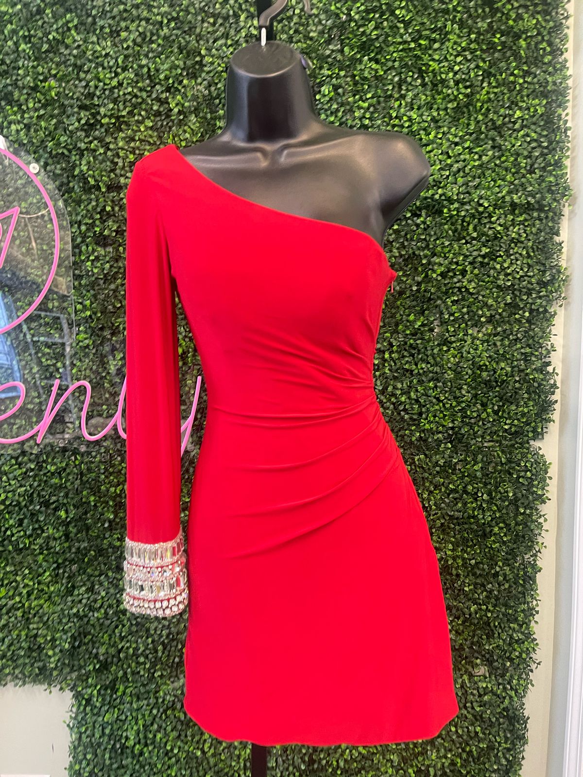 Sherri Hill Size 0 Prom One Shoulder Sequined Red Cocktail Dress on Queenly