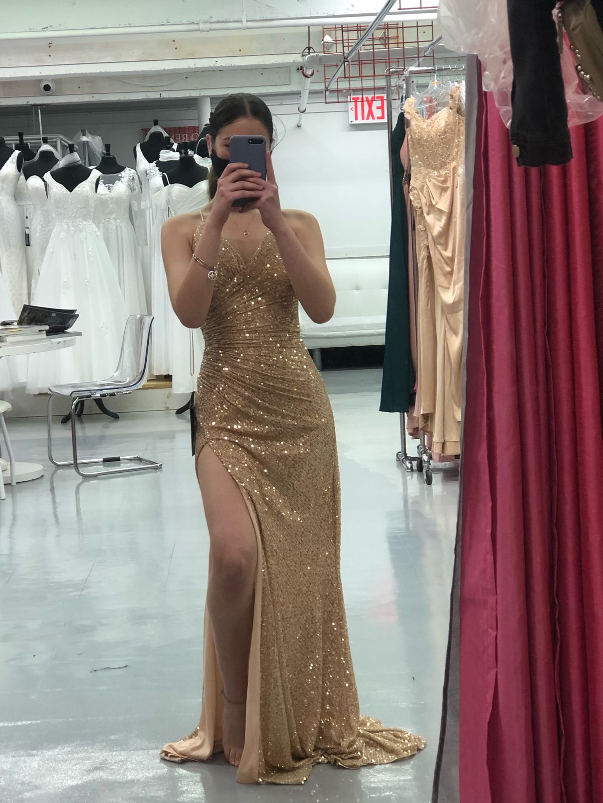 Size XS Bridesmaid Plunge Sequined Rose Gold Side Slit Dress on Queenly