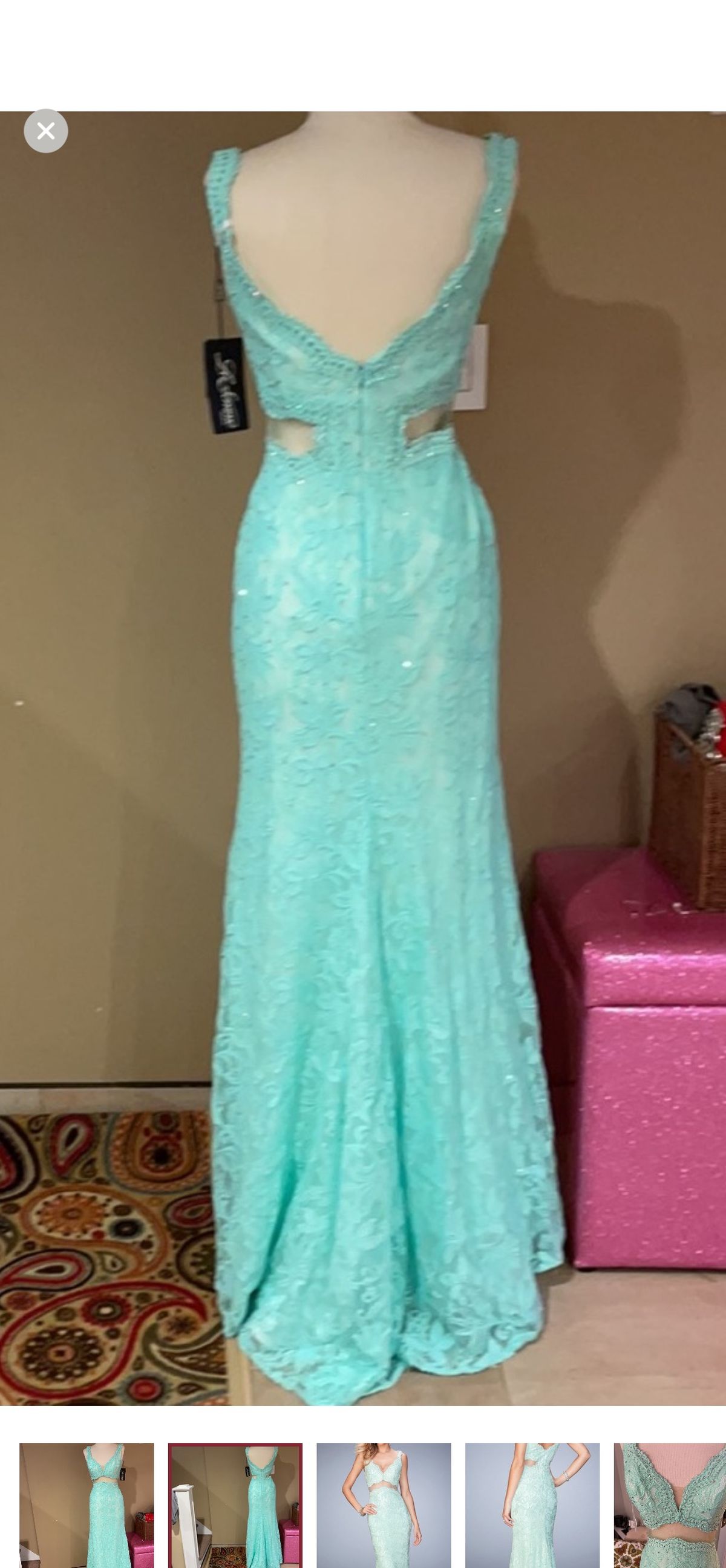 La Femme Size 6 Prom Lace Light Green Floor Length Maxi on Queenly