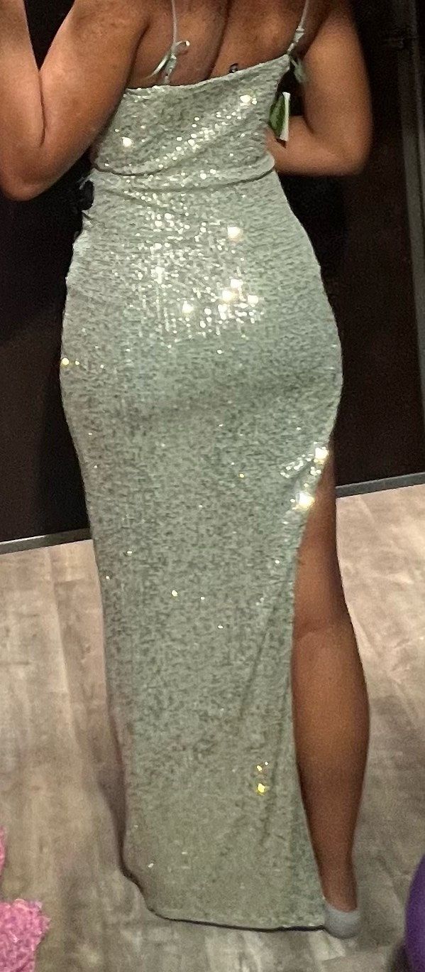 Size M Prom Silver Side Slit Dress on Queenly