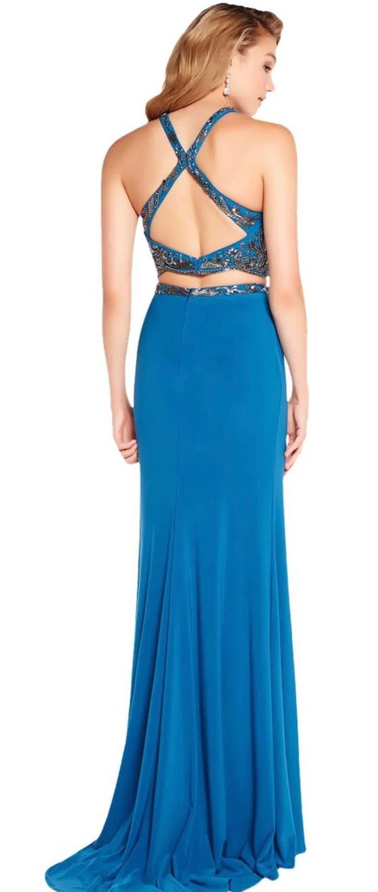 Alyce Paris Size 6 Halter Blue Mermaid Dress on Queenly