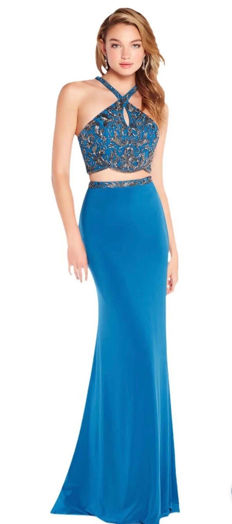 Alyce Paris Size 6 Halter Blue Mermaid Dress on Queenly