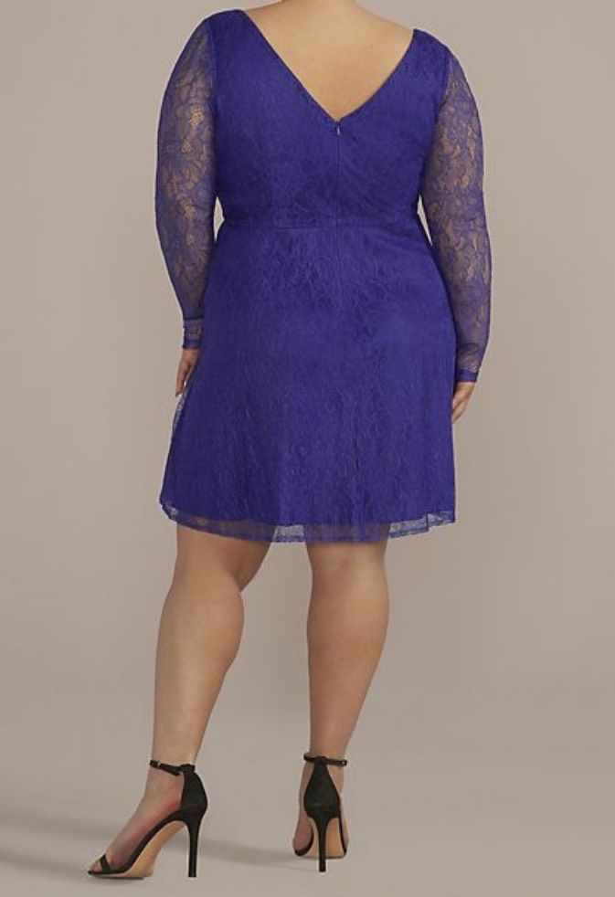 David's Bridal Plus Size 18 Homecoming Lace Blue A-line Dress on Queenly