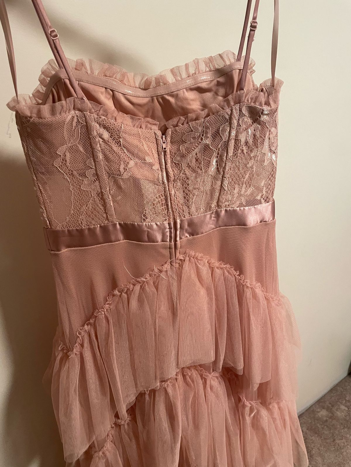 Size 2 Lace Pink Floor Length Maxi on Queenly