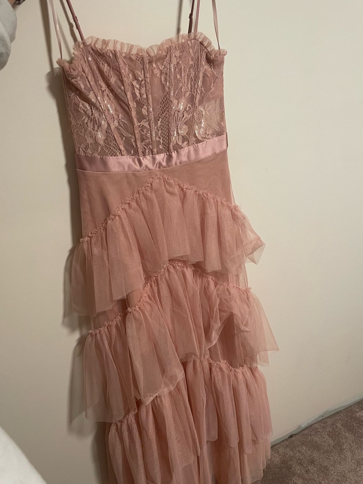 Size 2 Lace Pink Floor Length Maxi on Queenly