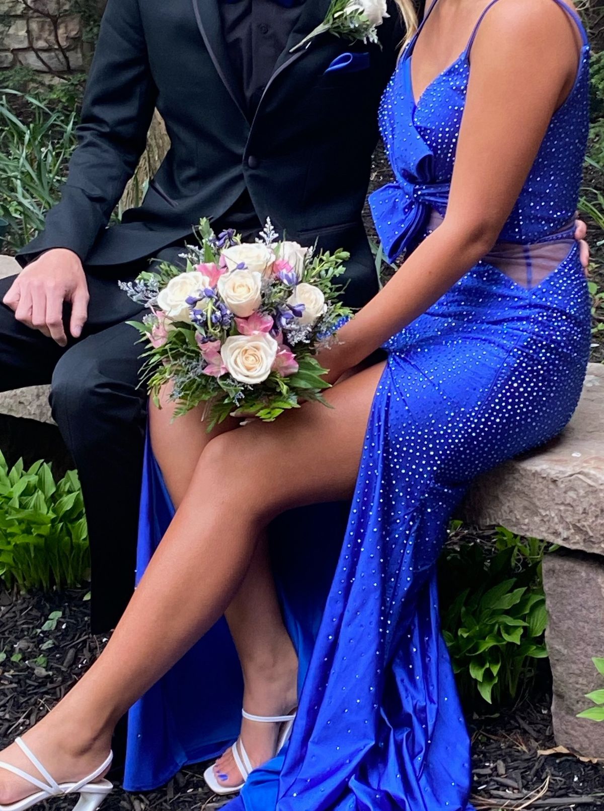 Size 0 Bridesmaid Sequined Royal Blue Side Slit Dress on Queenly