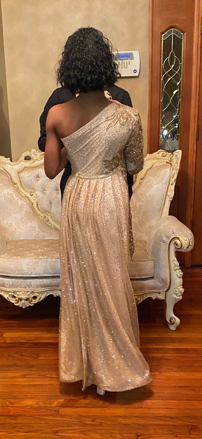 Size S Prom Long Sleeve Sequined Gold Dress With Train on Queenly
