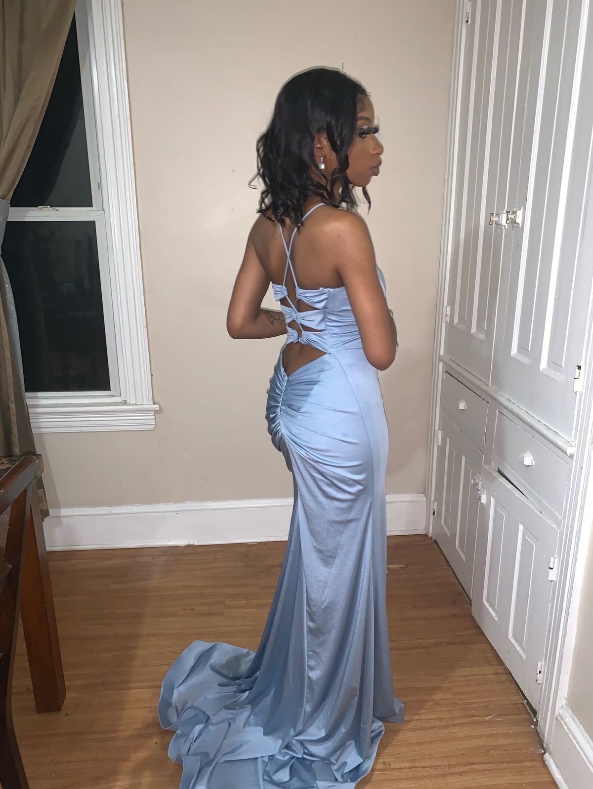 Size 4 Prom Satin Light Blue Mermaid Dress on Queenly