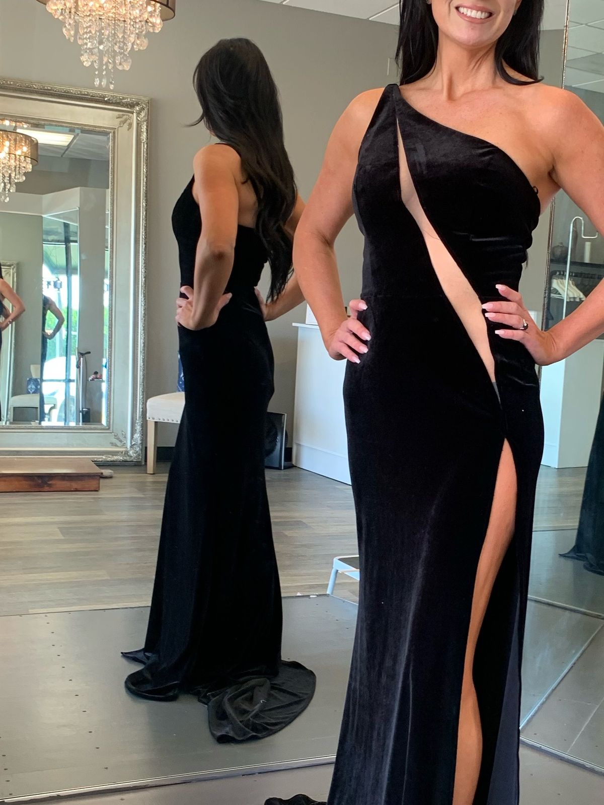 Fernando Wong Size 4 Prom Velvet Black Side Slit Dress on Queenly
