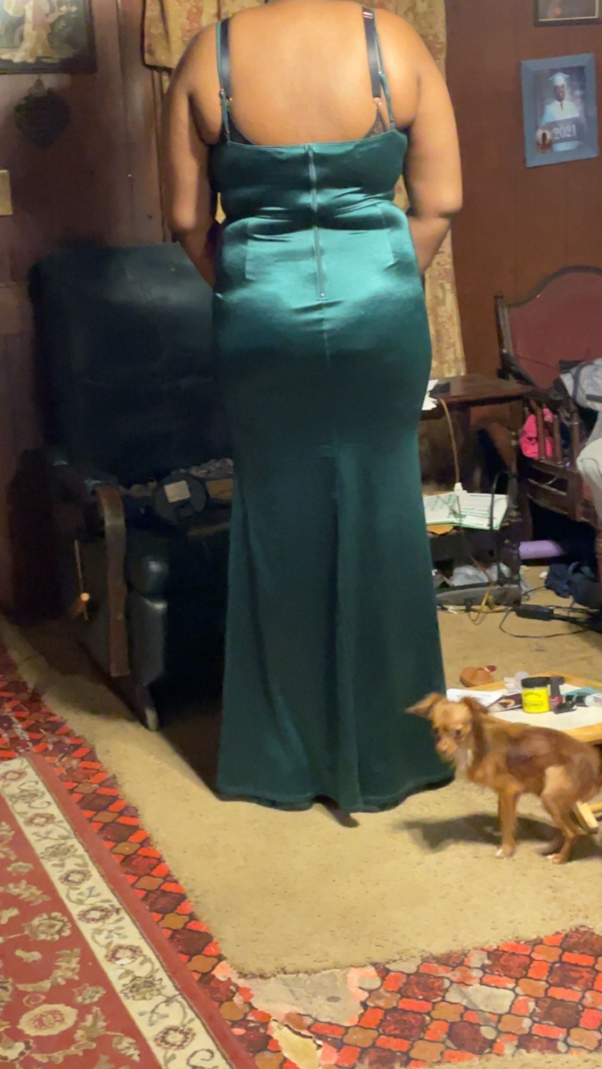 Windsor Size XL Prom Satin Emerald Green Mermaid Dress on Queenly