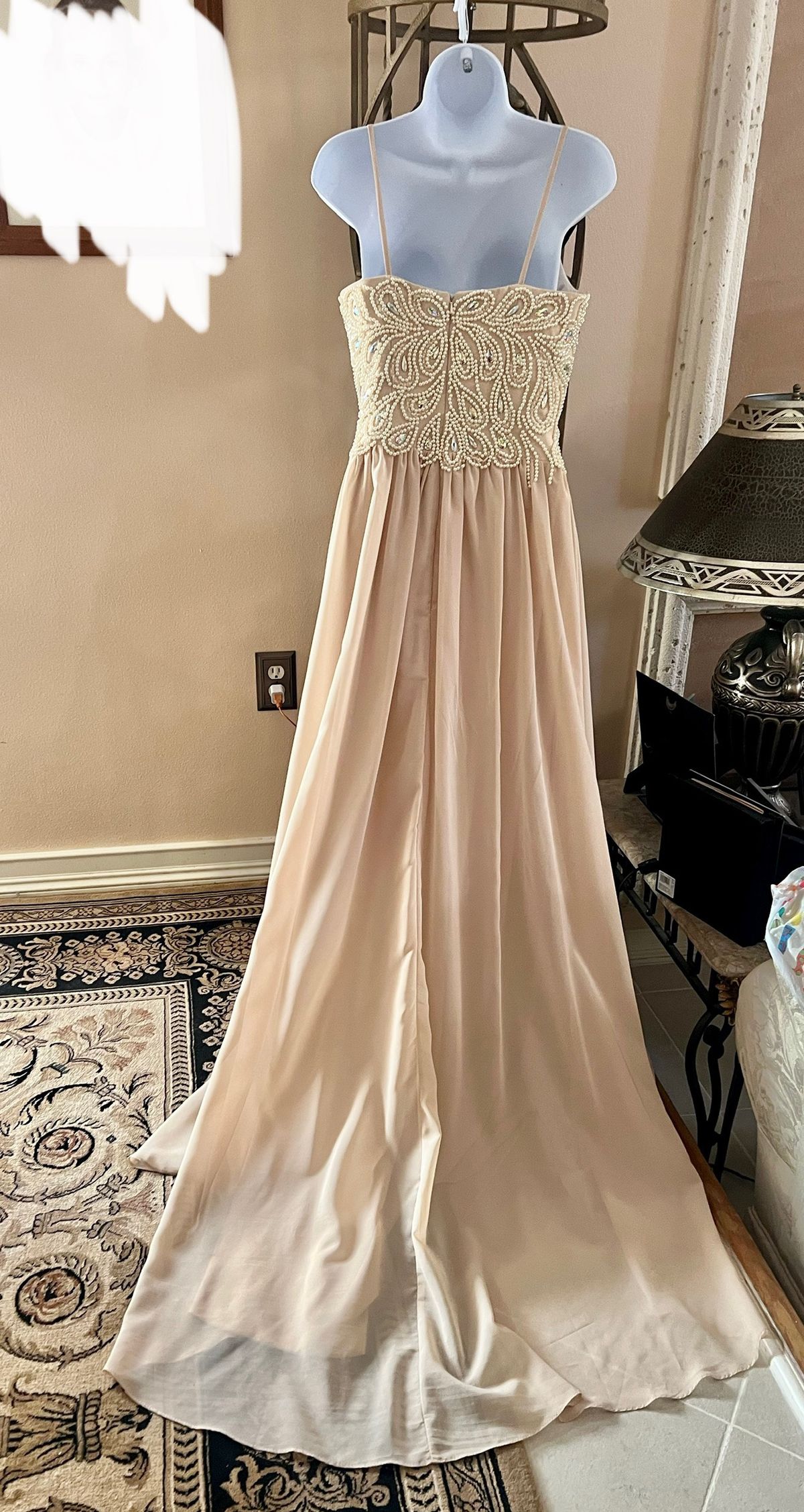 Size 4 Prom Sequined Nude A-line Dress on Queenly