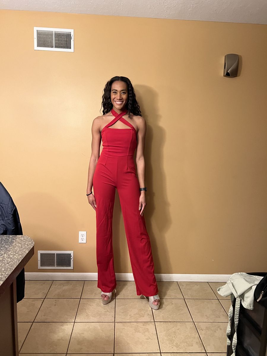 Alloy Apparel Size 2 Homecoming Halter Burgundy Red Formal Jumpsuit on Queenly