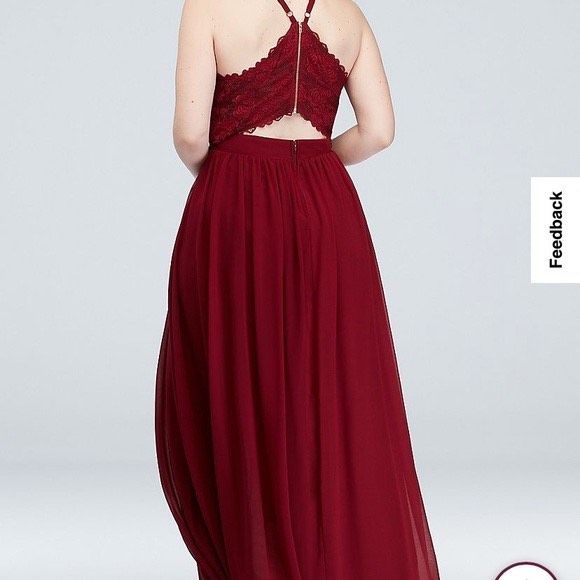 David's Bridal Size 2 Prom Lace Burgundy Red A-line Dress on Queenly