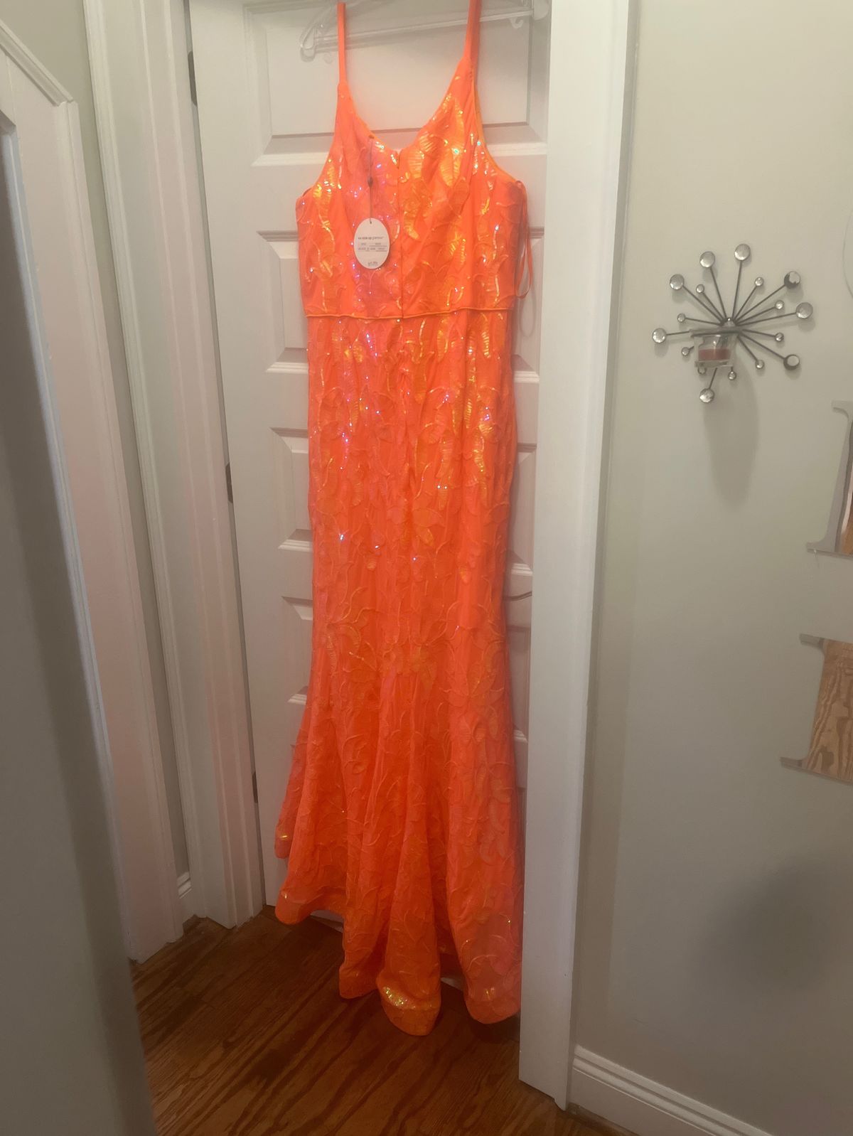 Plus Size 18 Prom Sequined Orange Dress With Train on Queenly