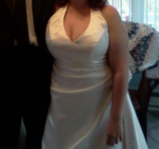 David's Bridal Size 14 Wedding Plunge Satin White A-line Dress on Queenly