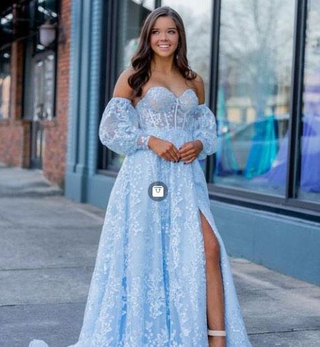 Sherri Hill Size 6 Prom Long Sleeve Sequined Light Blue A-line Dress on Queenly