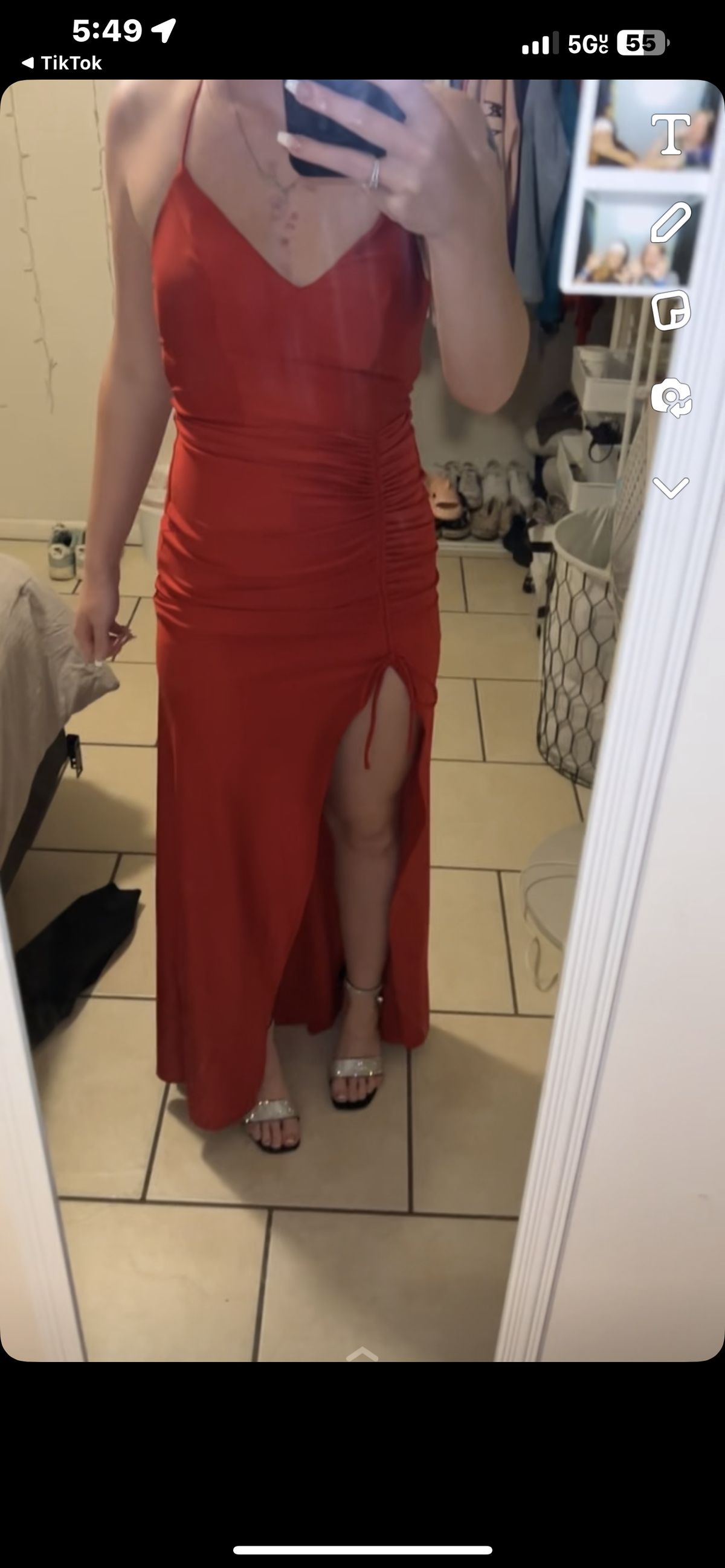 Size 4 Satin Red Side Slit Dress on Queenly