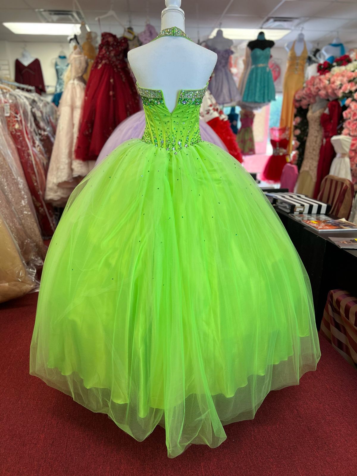 Size 4 Halter Sequined Green Ball Gown on Queenly