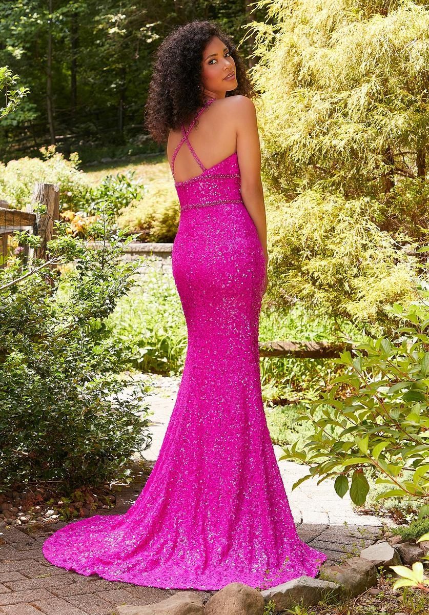 Style 47061 MoriLee Size 0 Prom Sequined Pink Side Slit Dress on Queenly
