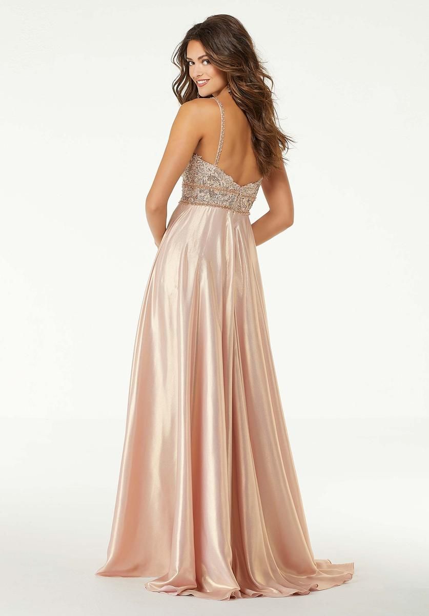Style 45060 MoriLee Size 4 Lace Rose Gold Dress With Train on Queenly