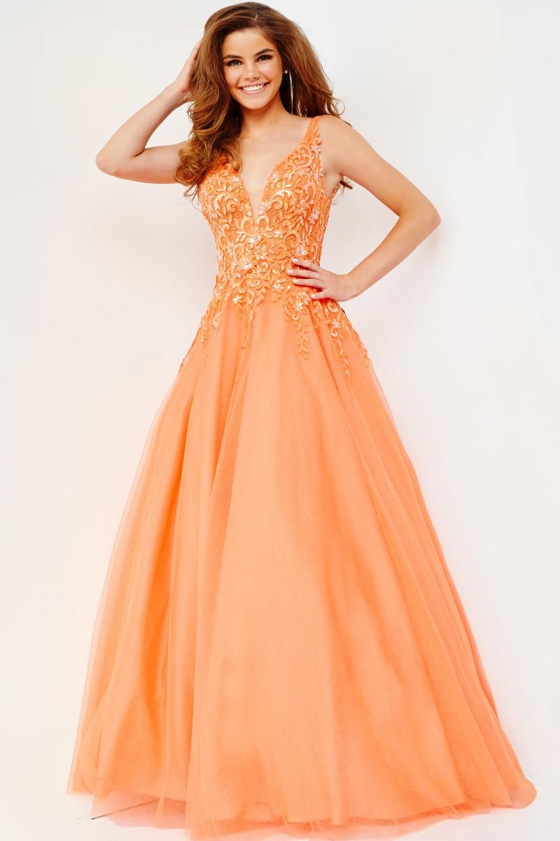 Style JVN22831 Jovani Size 8 Prom Orange Ball Gown on Queenly