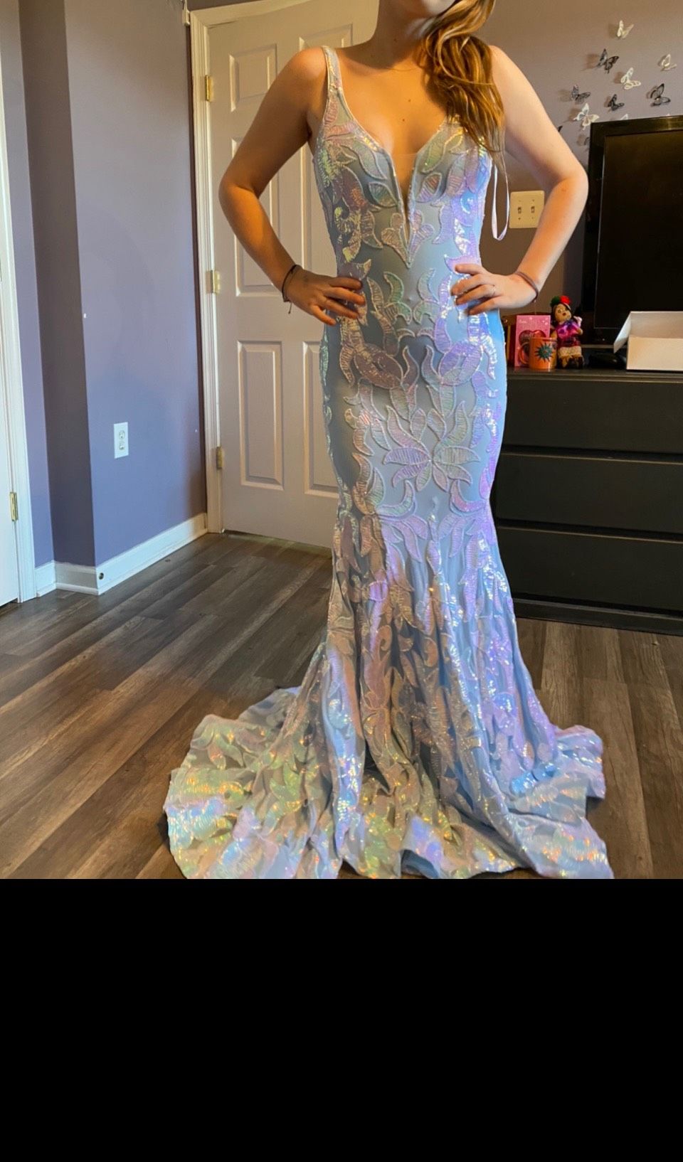 Jovani Size 2 Bridesmaid Plunge Light Blue Mermaid Dress on Queenly