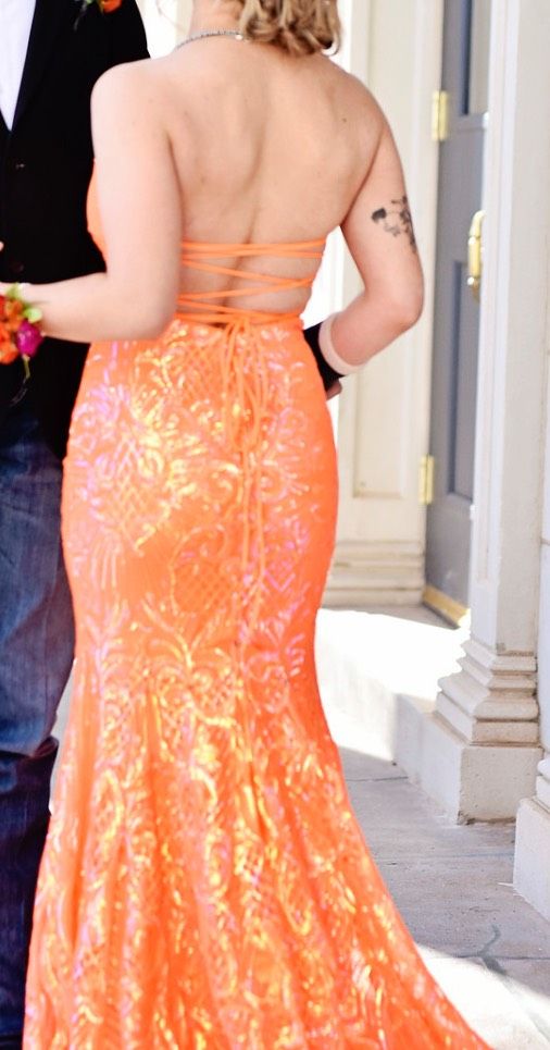 Jovani Size 0 Bridesmaid Strapless Orange Mermaid Dress on Queenly