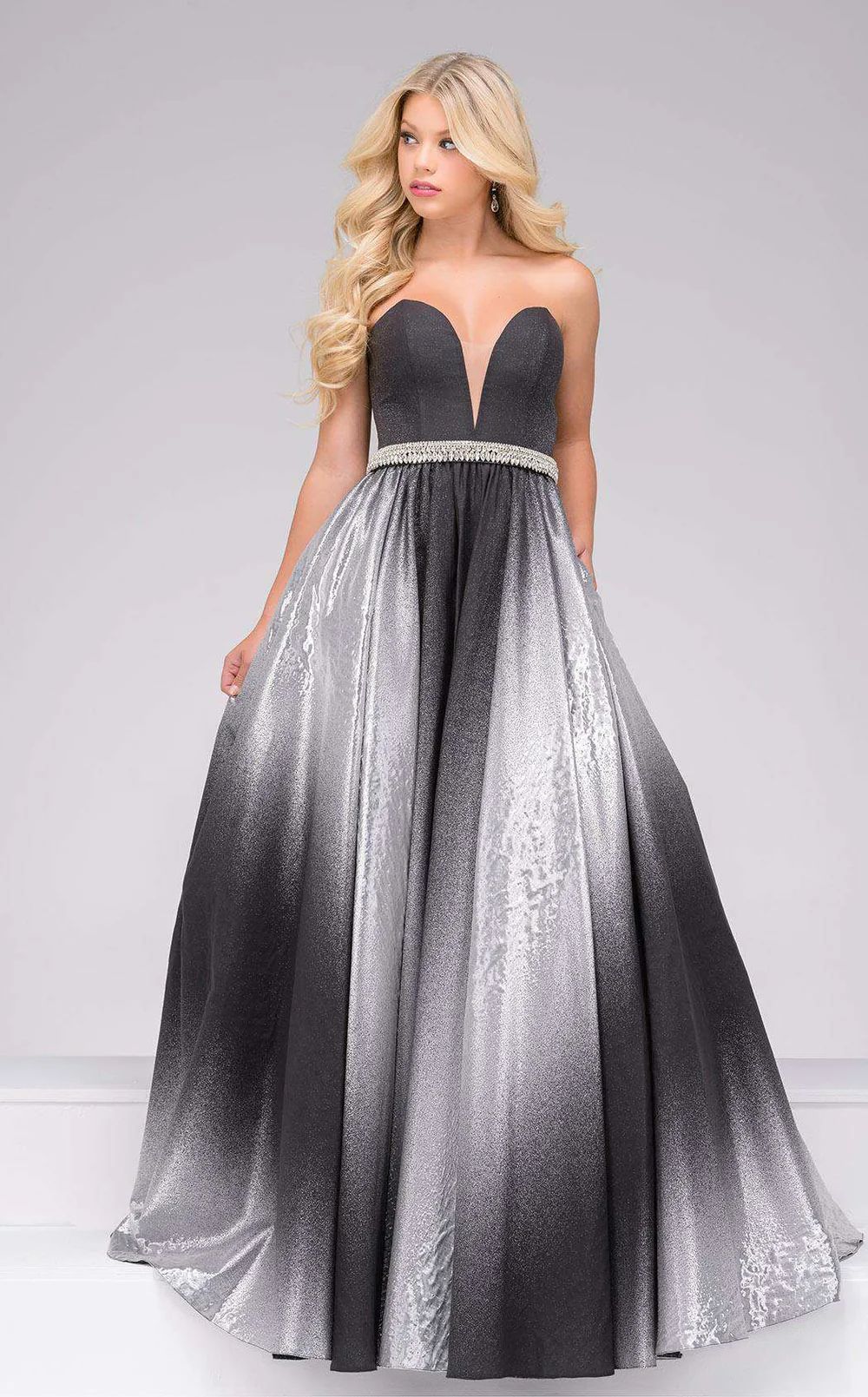 Style 45305 Jovani Size 4 Prom Strapless Sequined Silver Ball Gown on Queenly