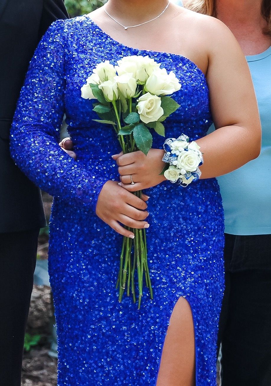 Ashley Lauren Size 10 Prom One Shoulder Blue A-line Dress on Queenly