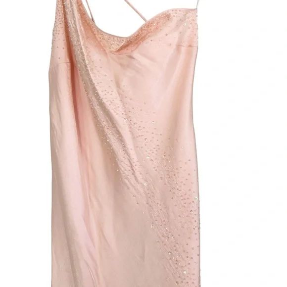 Style 1946 Chelsea Nites Size 12 Bridesmaid One Shoulder Sequined Light Pink Mermaid Dress on Queenly