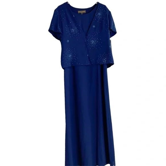 Donna Ricco Size 12 Cap Sleeve Royal Blue A-line Dress on Queenly