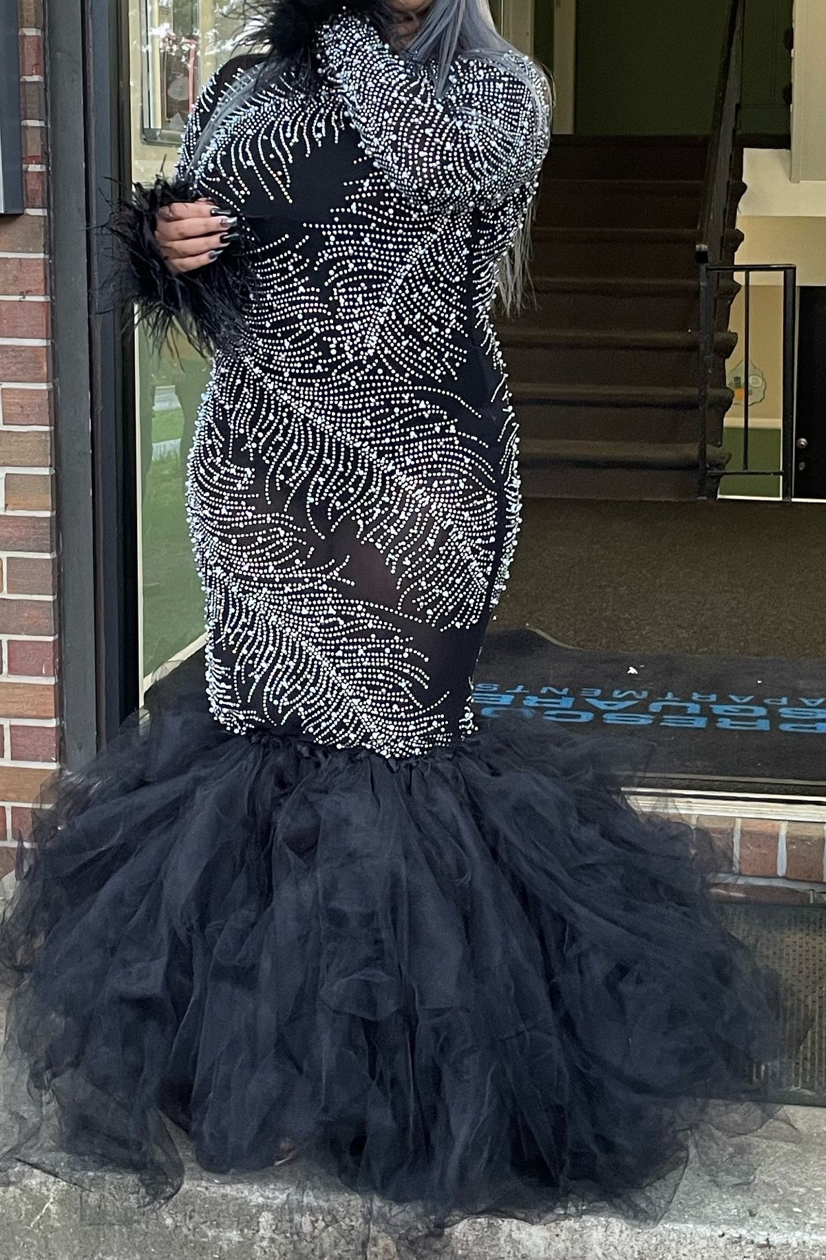 Fashion Nova Size 1X Prom Long Sleeve Sequined Black Mermaid Dress on Queenly
