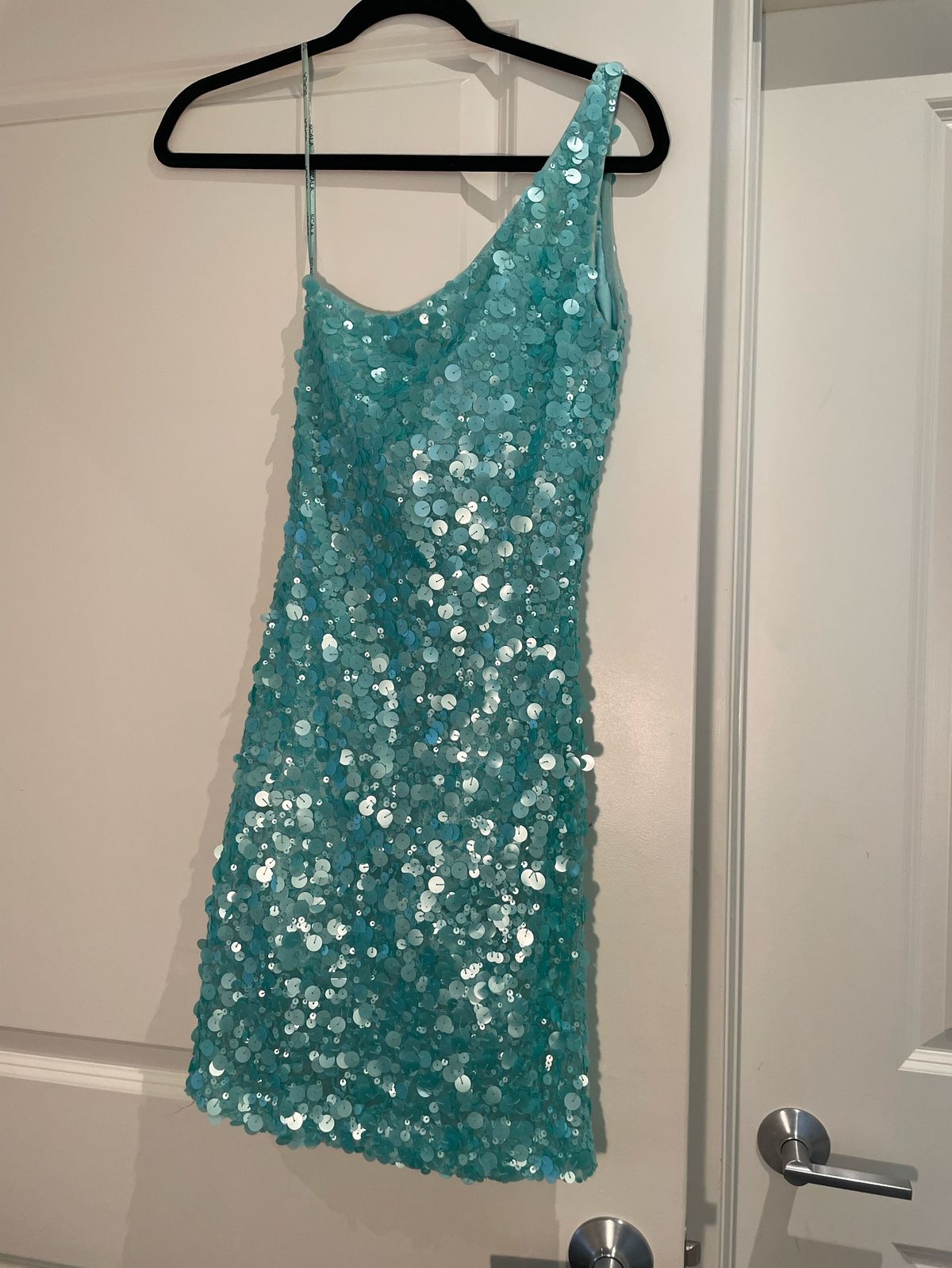 Scala Size 2 Prom One Shoulder Sequined Blue Cocktail Dress on Queenly