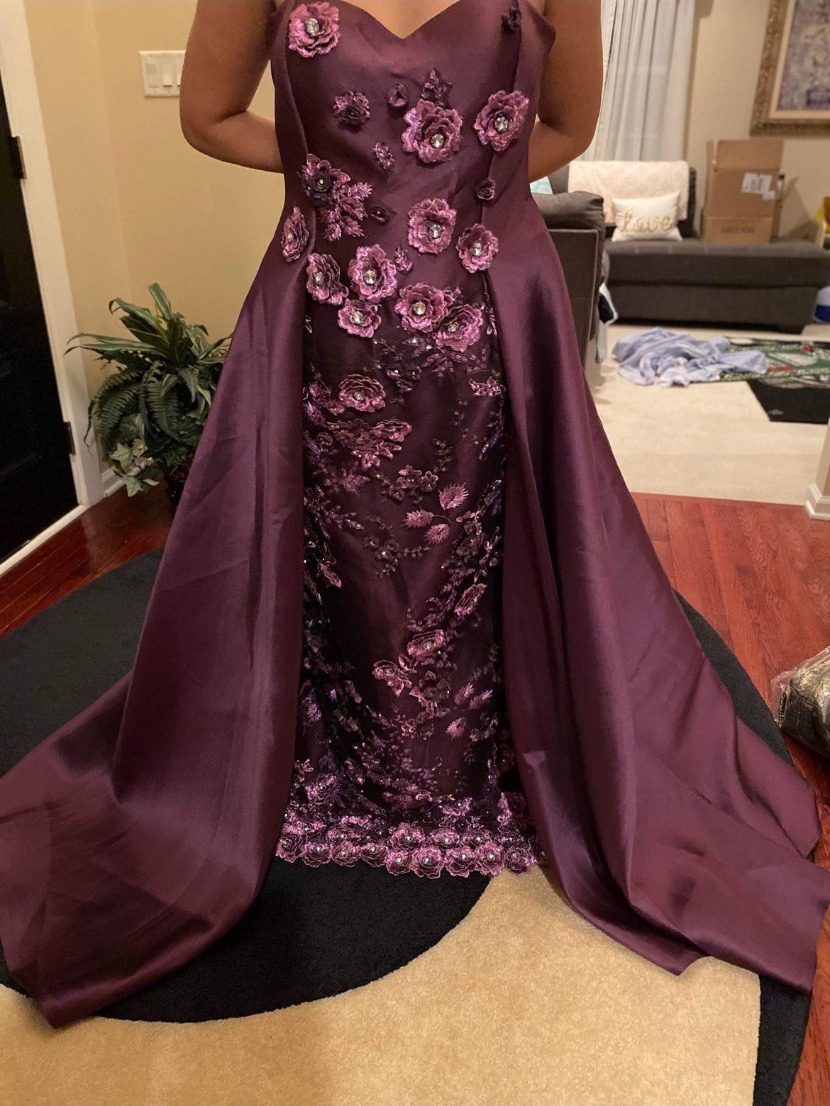 Mystical Plus Size 16 Prom Strapless Floral Purple Dress With Train on Queenly