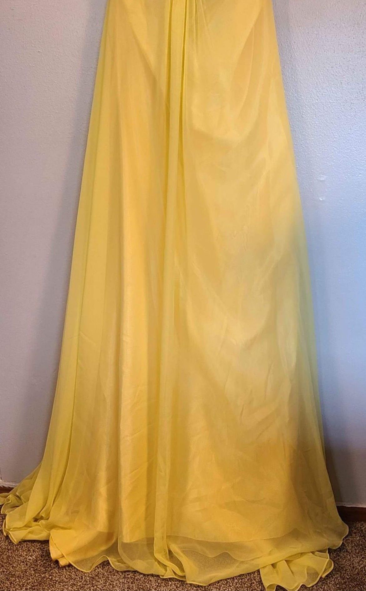 MoriLee Size 14 Prom Strapless Sequined Yellow A-line Dress on Queenly