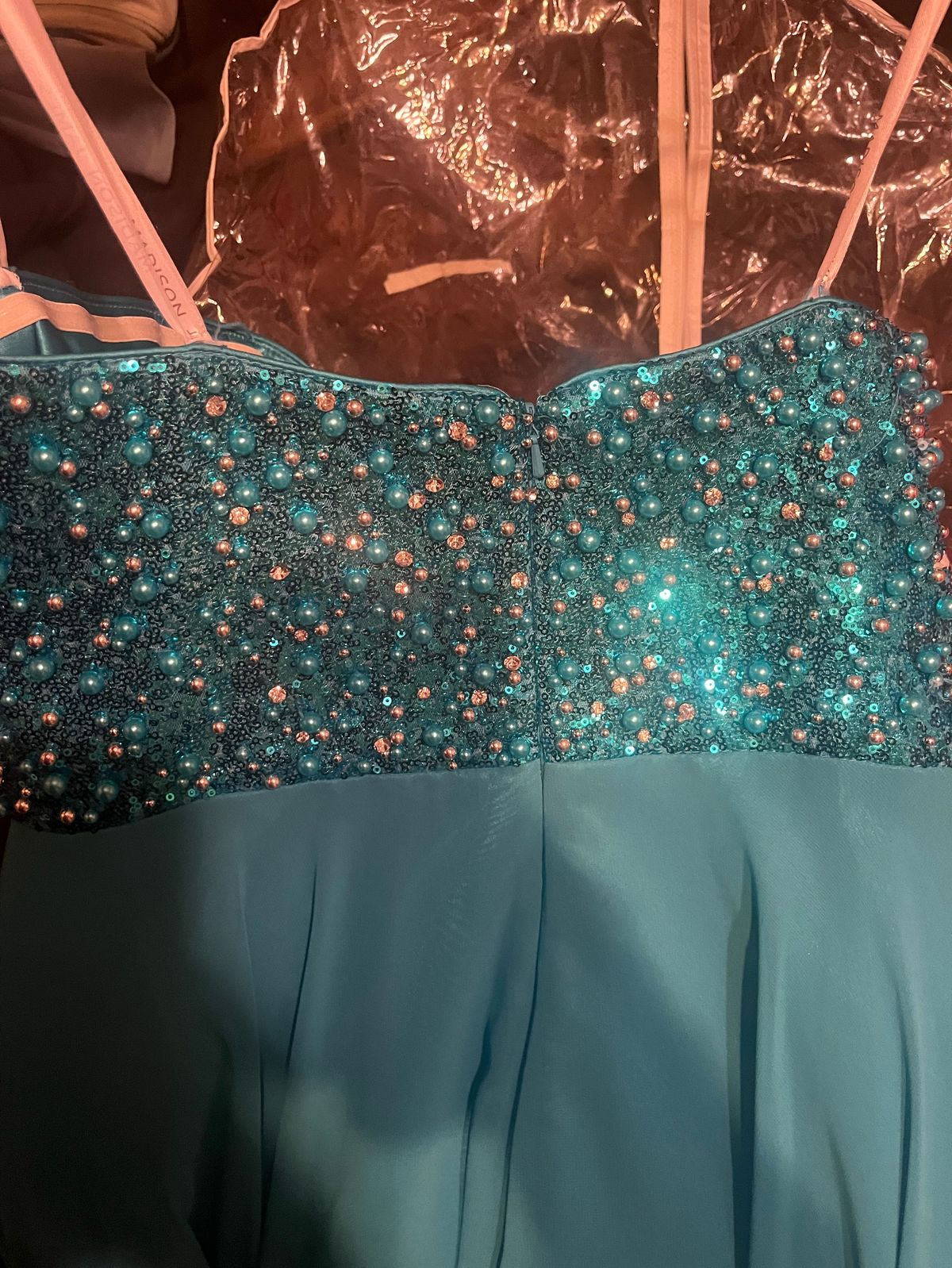 Size 14 Prom Sequined Blue A-line Dress on Queenly