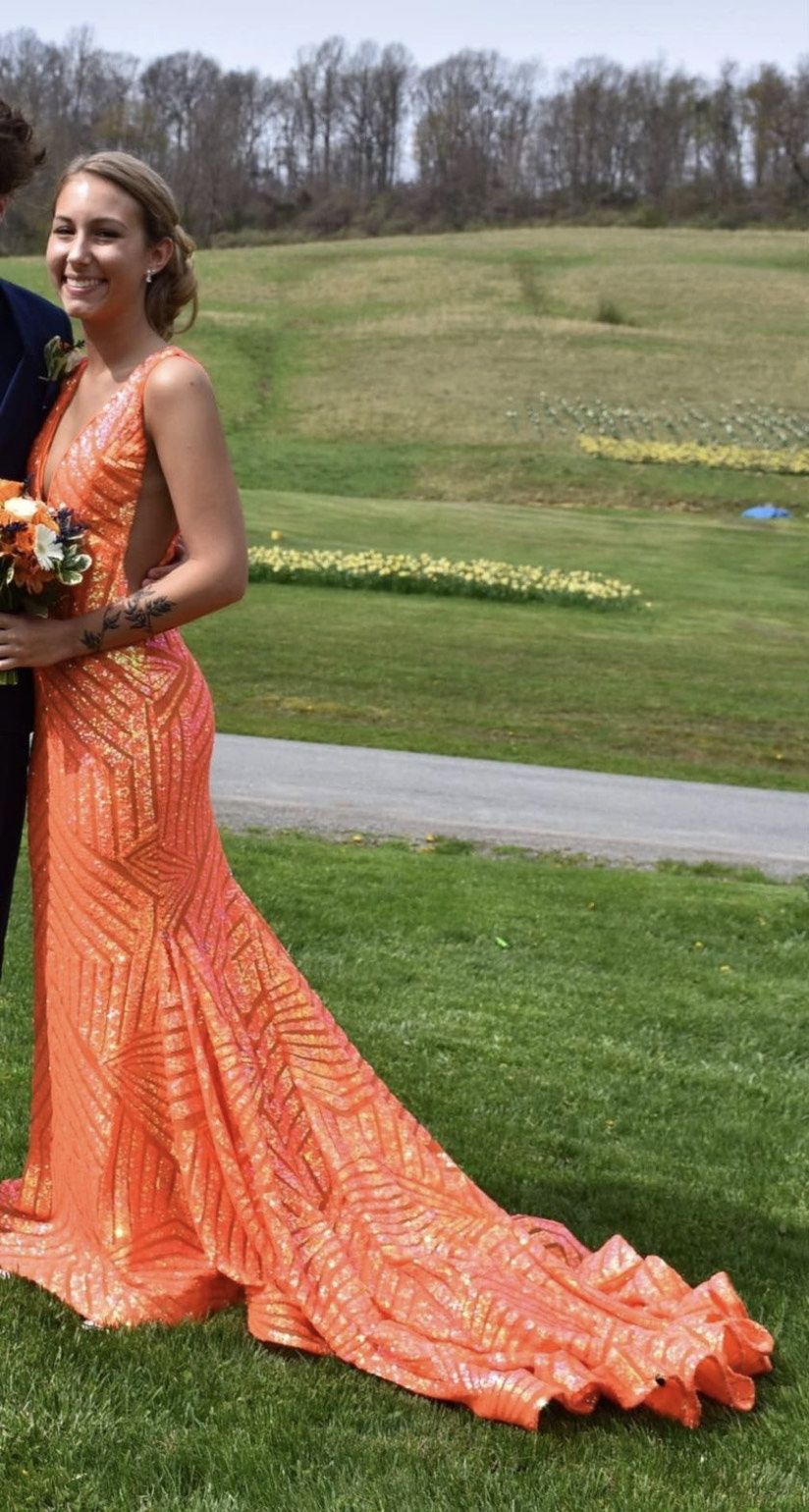 Size 2 Prom Sequined Orange Mermaid Dress on Queenly