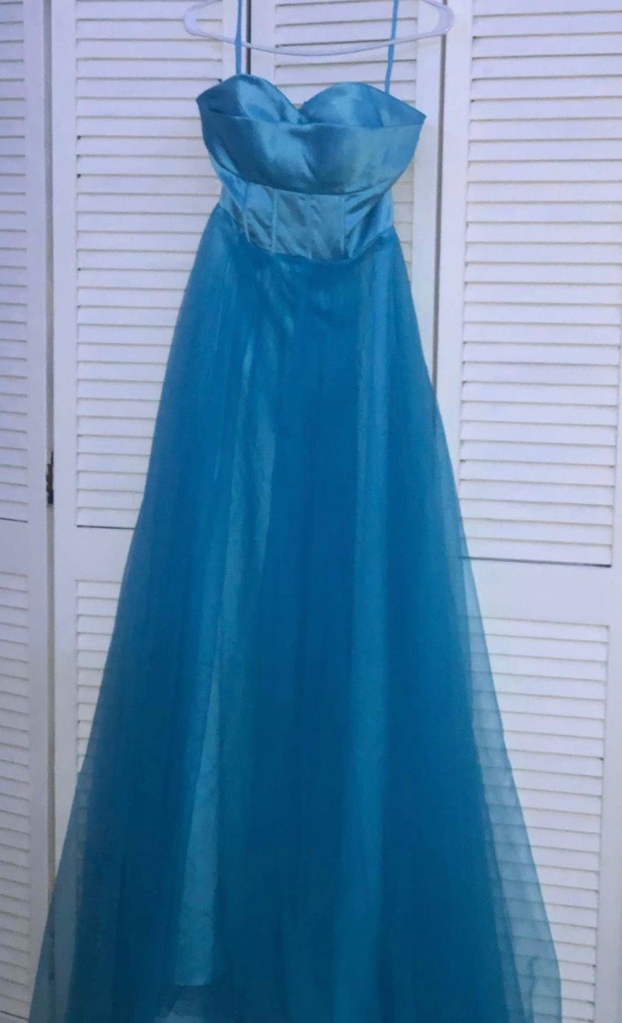 Girls Size 2 Bridesmaid Strapless Satin Light Blue Ball Gown on Queenly