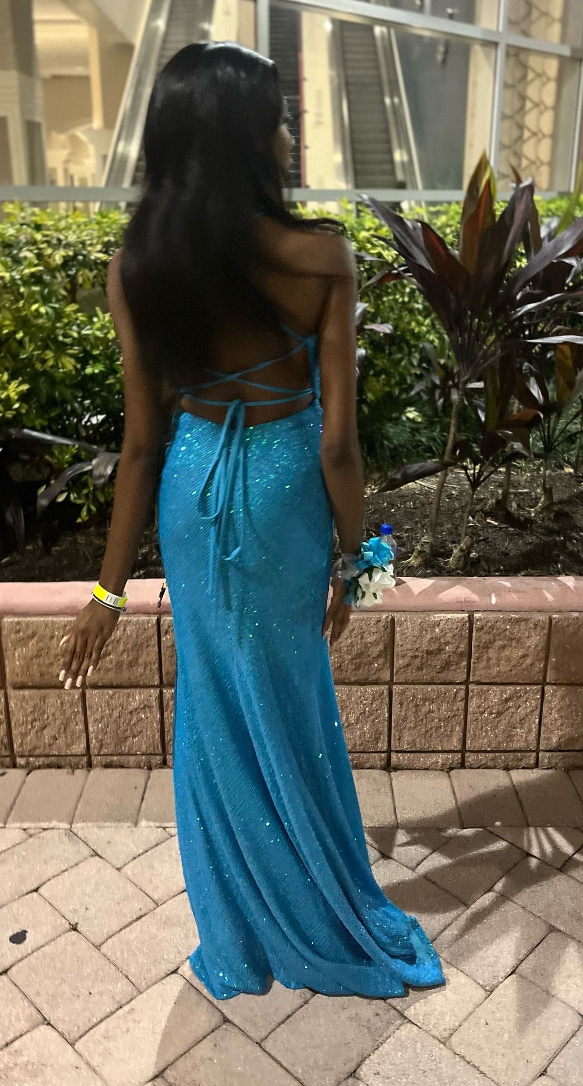 La Femme Size 0 Prom Sequined Light Blue Side Slit Dress on Queenly