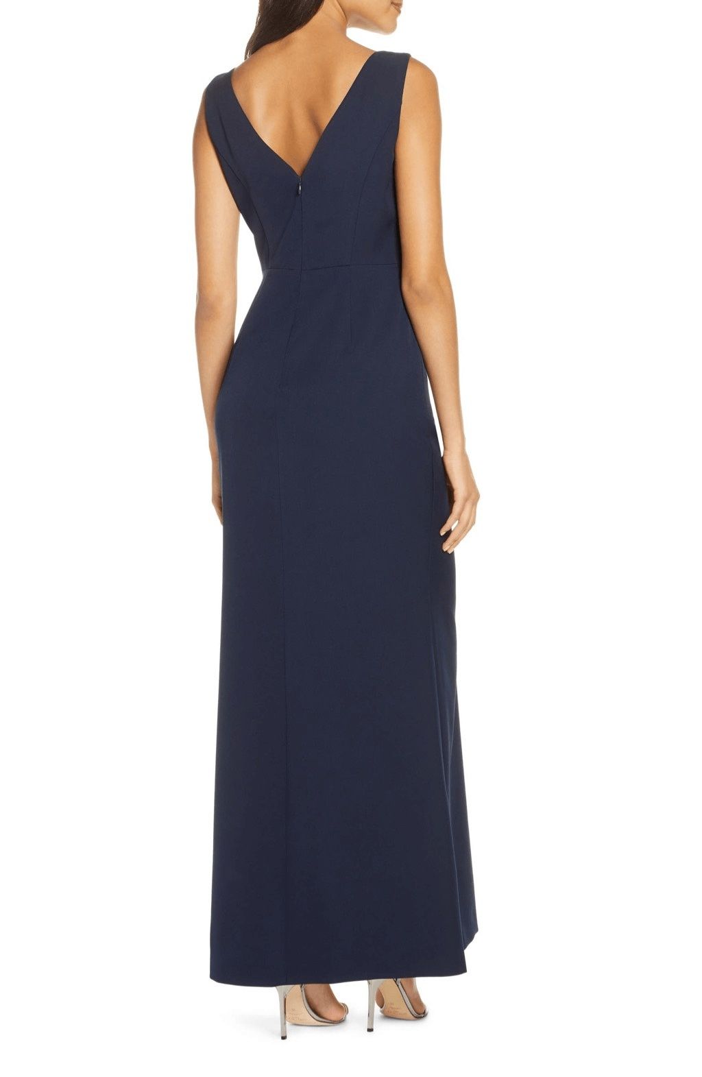 Eliza J Size 4 Wedding Guest High Neck Navy Blue A-line Dress on Queenly