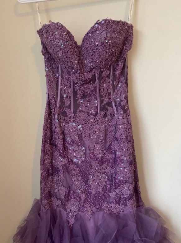 Jovani Size 6 Prom Strapless Lace Purple Mermaid Dress on Queenly