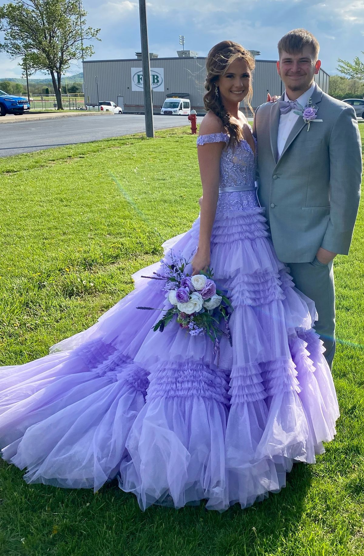 Sherri Hill Size 4 Prom Off The Shoulder Sequined Light Purple Ball Gown on Queenly