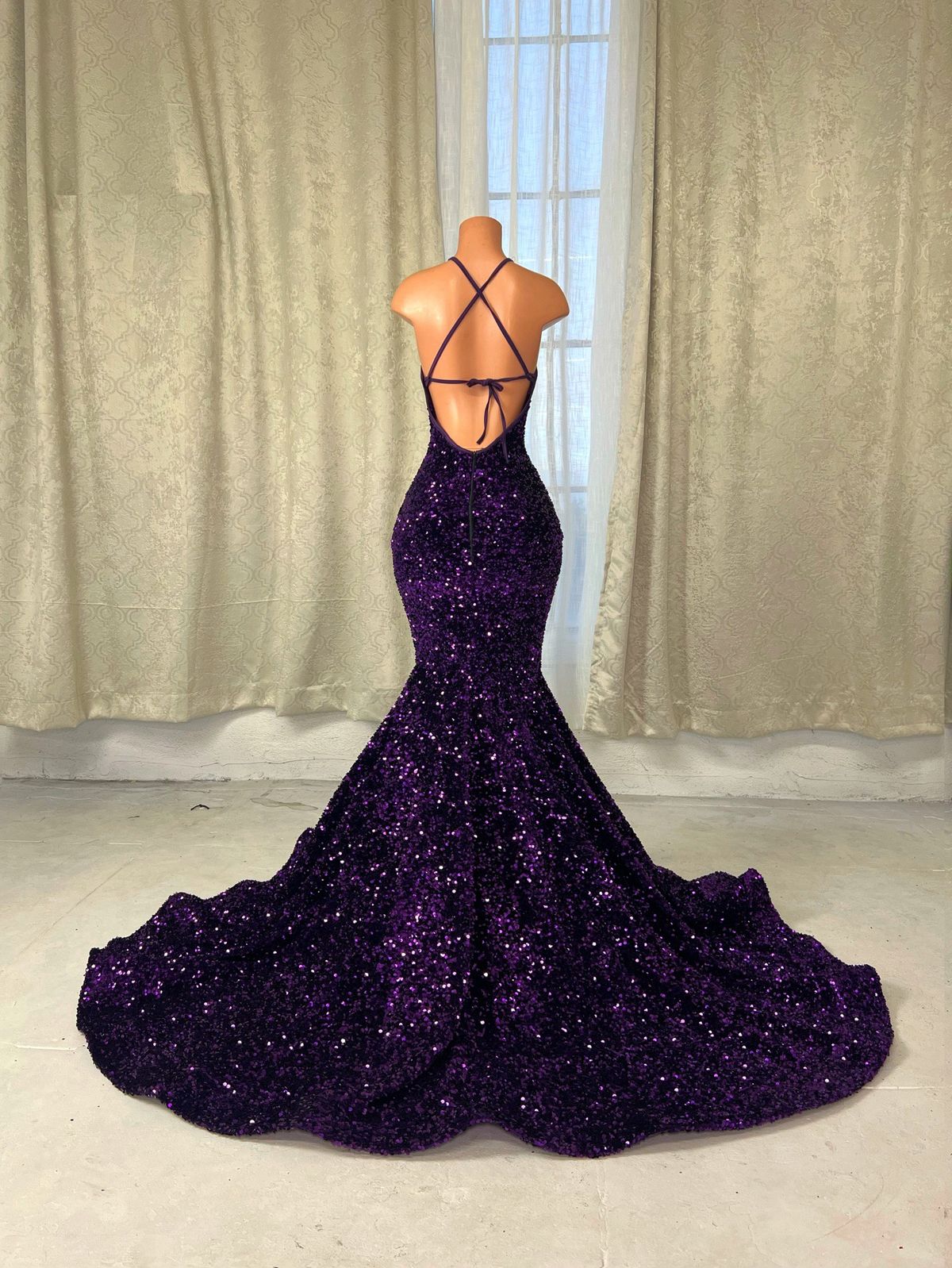 Size 4 Prom High Neck Purple Mermaid Dress on Queenly