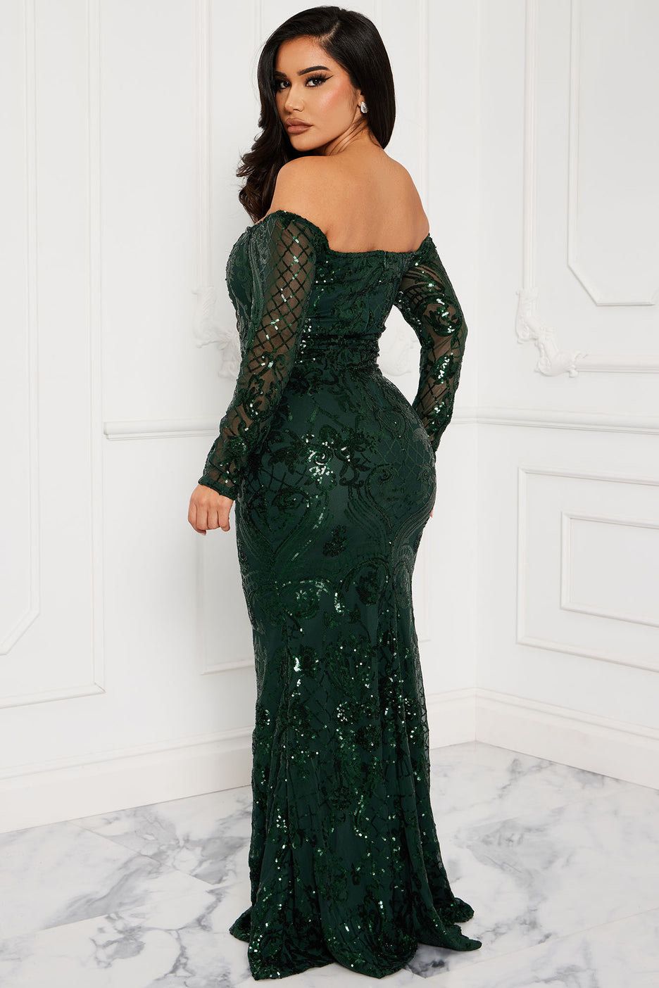 Fashion Nova Size S Prom Long Sleeve Emerald Green Mermaid Dress on Queenly