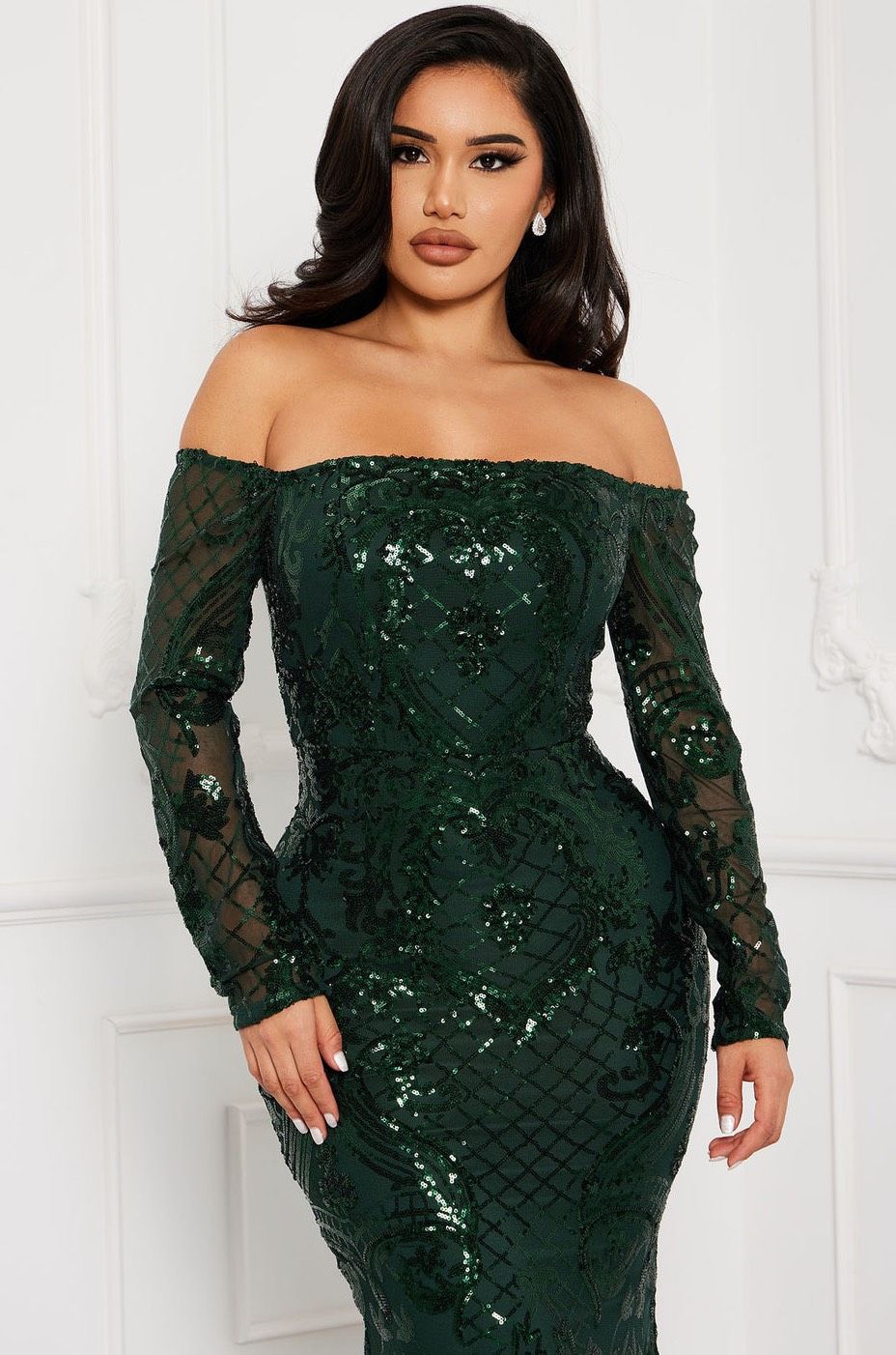 Fashion Nova Size S Prom Long Sleeve Emerald Green Mermaid Dress on Queenly