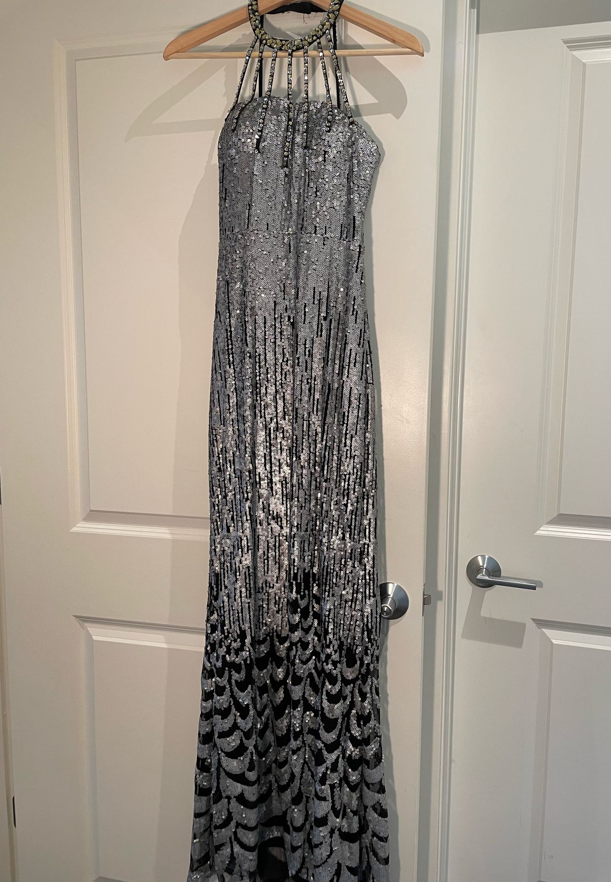 Faviana Size 2 Prom Halter Silver Floor Length Maxi on Queenly
