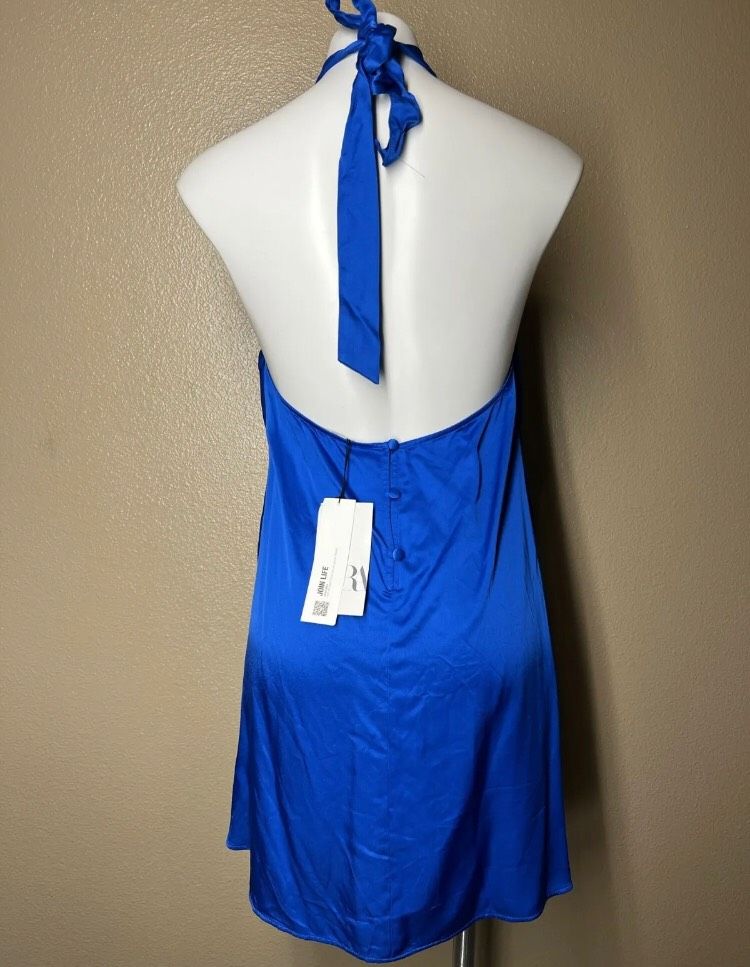 Zara Size 8 Homecoming Halter Satin Royal Blue Mermaid Dress on Queenly