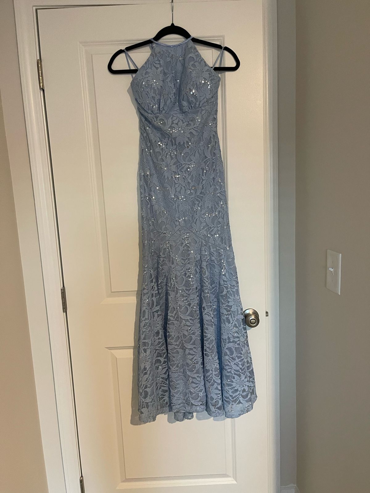 Size 0 Bridesmaid Halter Light Blue Mermaid Dress on Queenly